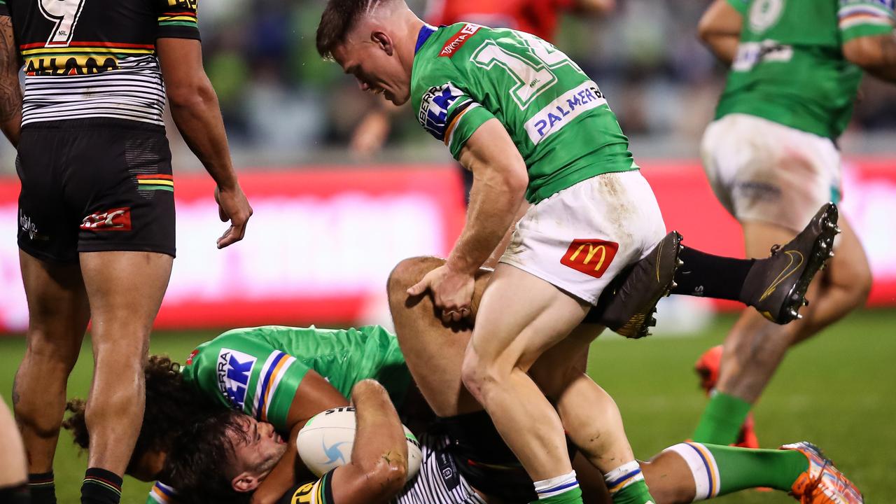 Jaeman Salmon has been fined for lashing out at Tom Starling, after being charged for contrary conduct. Picture: NRL Imagery.