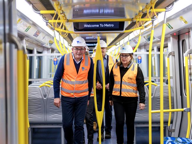 Former Premier Daniel Andrews and then-Transport Minister Jacinta Allan inspect a train at ANZAC Station last year. Picture: NCA NewsWire