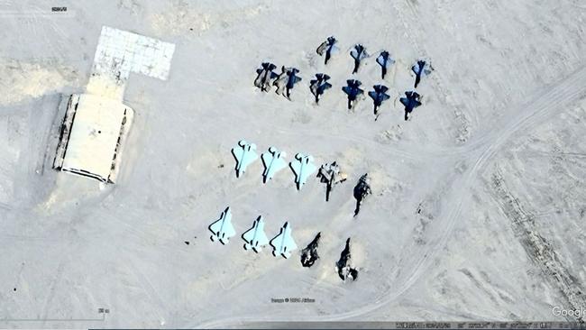 The mock-ups of F-35 and F-22 fighter jets were spotted in the Taklamakan desert, a remote part of the Xinjiang region