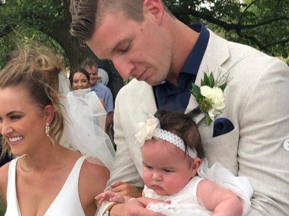 Josh Jenkins and Hannah Delmenico with their five-month-old daughter Lottie Blake. Picture: Instagram.