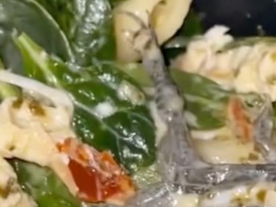 Tiktokker Simone Baker allegedly found a frog in the spinach bag she bought from Woolworths. Picture: Supplied