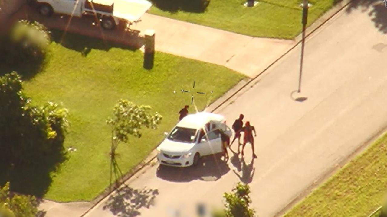 Vision of the arrest of four juveniles who allegedly drove a stolen Toyota Corolla from Innisfail Estate to Townsville on April 1. Source: QPS