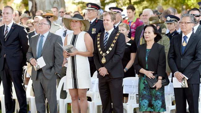 Official guests at the 2015 Proclamation Day ceremony at Glengel, including the Governor Hieu Van Le (right). Picture: Naomi Jellicoe