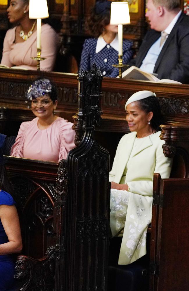 Benita Litt (l) and Doria Ragland, mother of the bride, during the wedding service. Picture: Getty