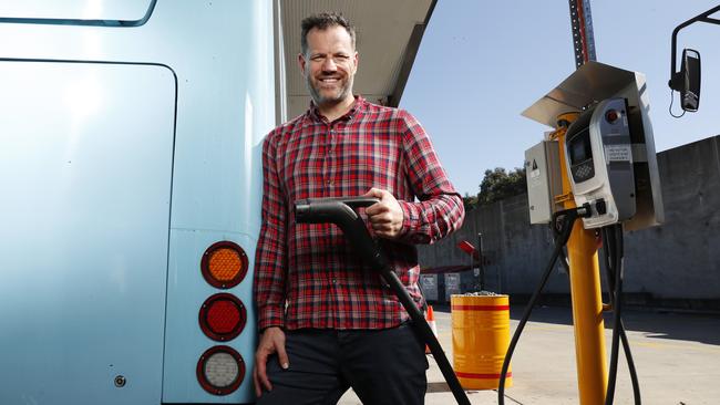 A photo of new charging infrastructure being demonstrated at the public bus depot in Leichhardt.