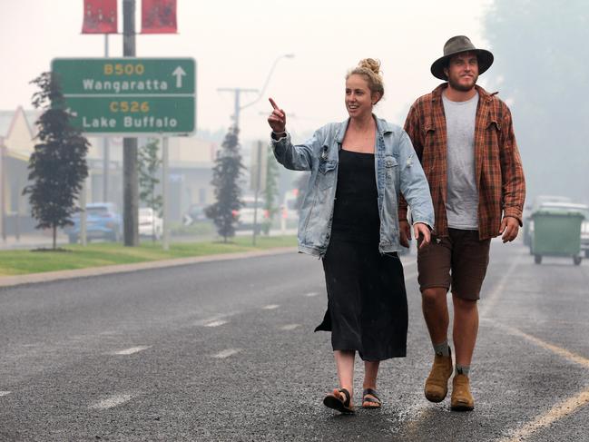 Cory Johnstone and Ethan Greiner in the main street of Myrtleford. Picture: David Geraghty