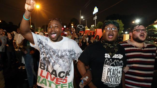 Protesters yell at police at a Black Lives Matter rally in Memphis. Picture: Gary Ramage