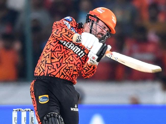 Sunrisers Hyderabad's Travis Head plays a shot during the Indian Premier League (IPL) Twenty20 cricket match between Sunrisers Hyderabad and Lucknow Super Giants at the Rajiv Gandhi International Stadium in Hyderabad on May 8, 2024. (Photo by Noah SEELAM / AFP) / -- IMAGE RESTRICTED TO EDITORIAL USE - STRICTLY NO COMMERCIAL USE --