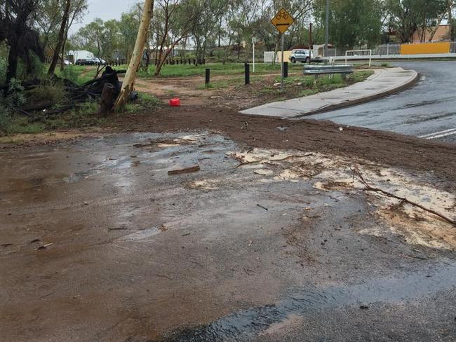 Damage to a road caused by flood waters. PHOTO: Amber Chambers