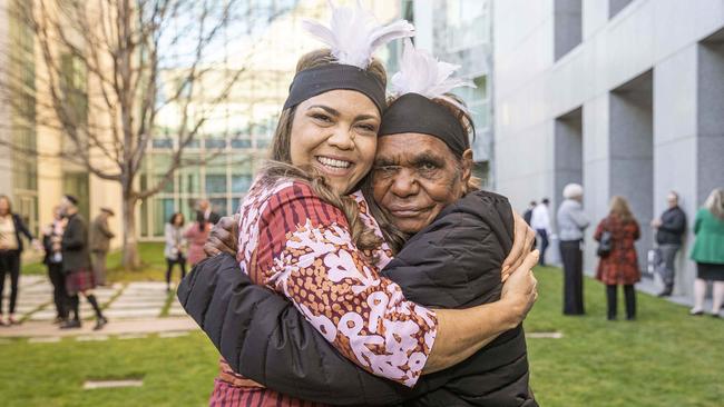 Coalition senator Jacinta Price with her great-aunt Tess Napaljarri Ross at Parliament House in Canberra on Wednesday. Picture: Gary Ramage