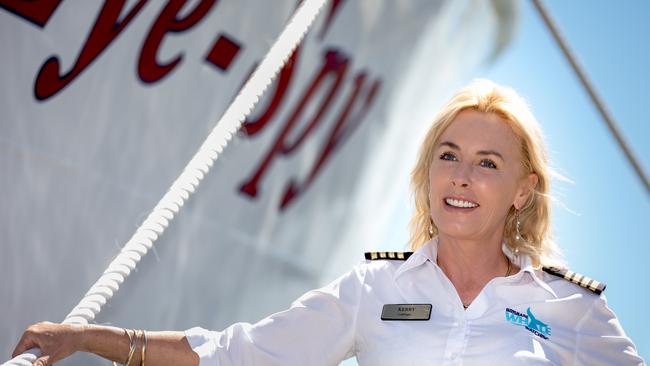 Captain Kerry Lopez aboard Brisbane Whale Watching's vessel Eye Spy. Picture: Dominika Lis.