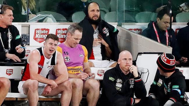 A dejected Ryder sits on the bench after being subbed out on Friday night.