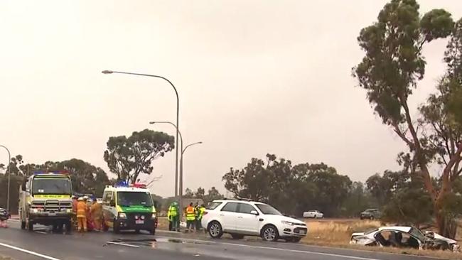 Two people have been rushed to hospital with serious injuries after a smash between a car and a truck at Two Wells. Picture 7NEWS