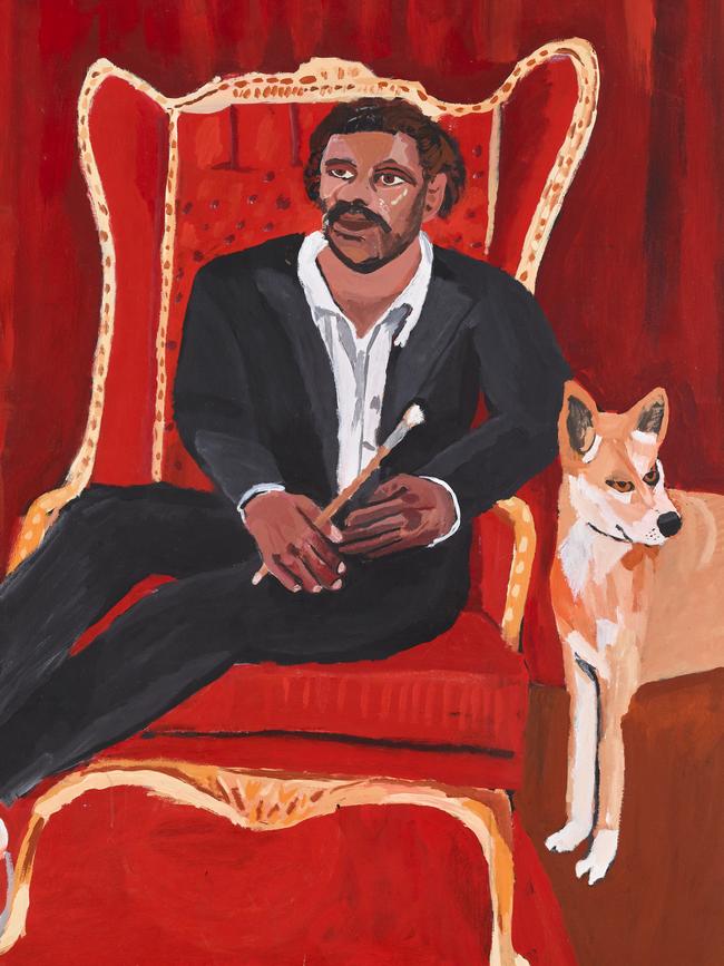 Detail from Vincent Namatjira’s Self-portrait with dingo