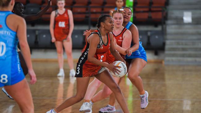 Kierra Heffernan looks for an option against NSW in the 2023 National Netball Championships. Picture: Pema Tamang Pakhrin