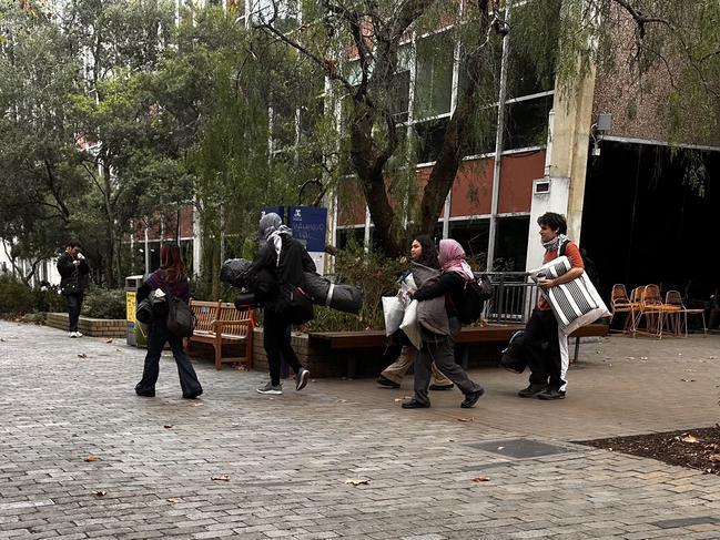 Pro-Palestine protesters ended their occupation of The University of Melbourne’s Arts West Building after camping inside it for more than a week. Picture: Rebecca Borg