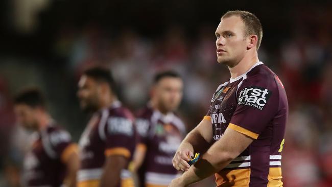 Matt Lodge in action for the Broncos.