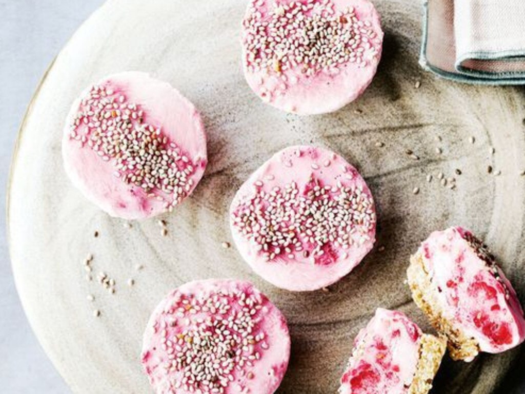 Frozen raspberry marble yoghurt bites.