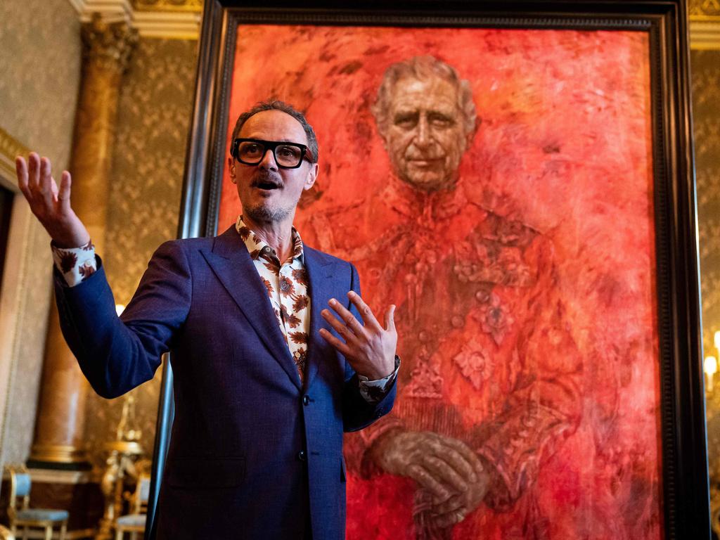 Artist Jonathan Yeo with his official portrait of King Charles III. Picture: Aaron Chown/Pool/AFP