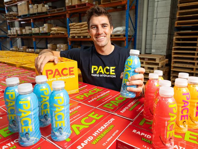 Pat Cummins launched his own sports drink, PACE. Picture: Mark Stewart