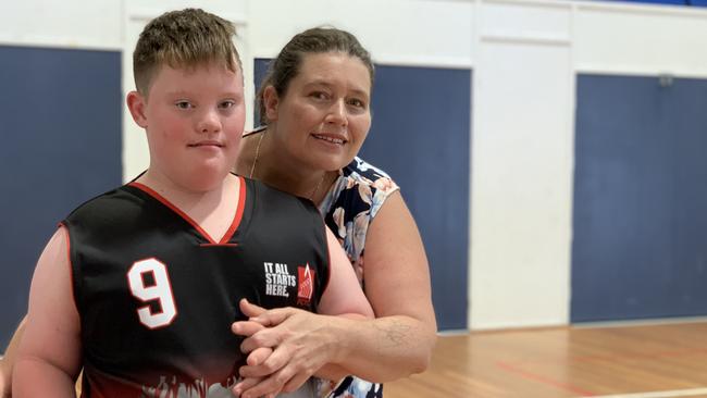 Tyler (left) and mum Renee Beard at the PCYC Mackay on Saturday, September 24. Tyler played basketball at the centre while Cody went on the Sony Foundation camp. Picture: Duncan Evans