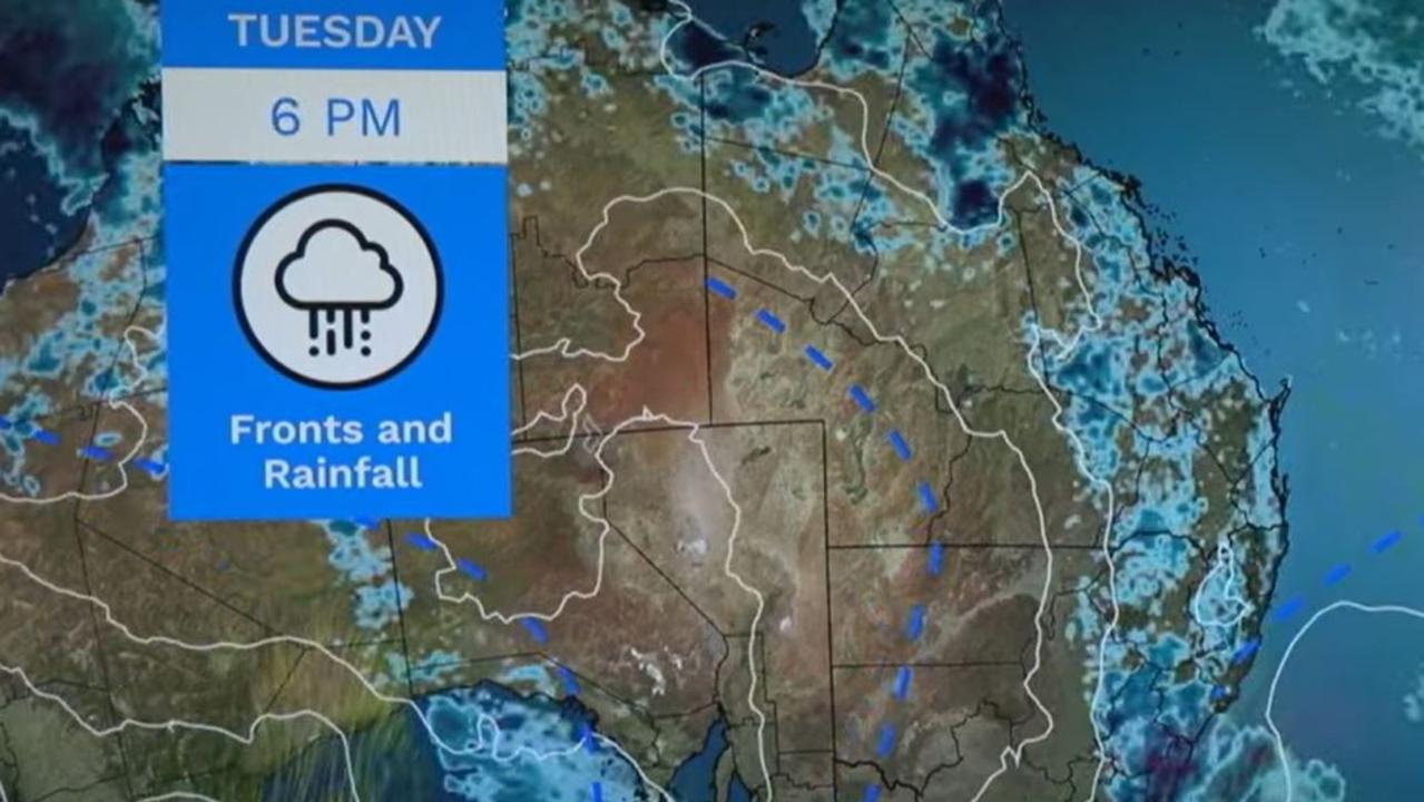 Wet weather is predicted across the east coast on Tuesday evening. Image: BOM