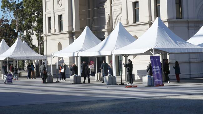 The Royal Exhibition Building turned people away despite being quieter on Sunday. Picture: David Crosling