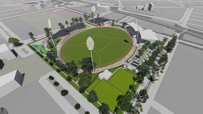 An artists impression of the $50 million redevelopment proposed for Essendon’s iconic Windy Hill Oval., Credit: Jackson Architecture