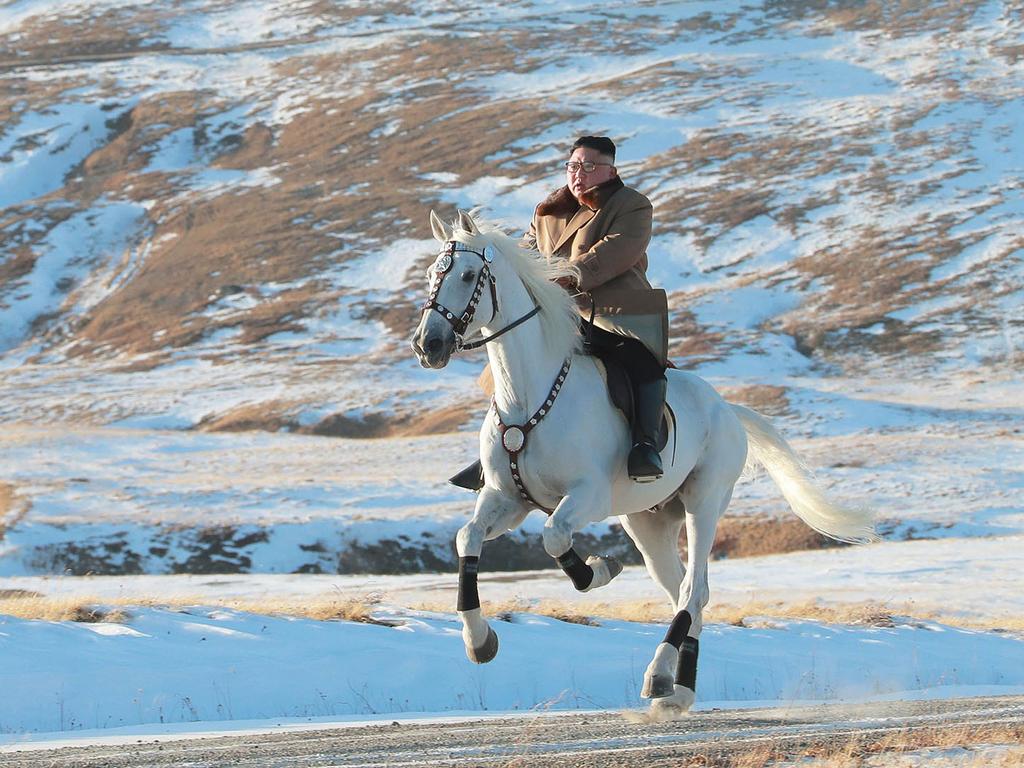 Kim Jong-un on a horse. Picture: KCNA VIA KNS/AFP