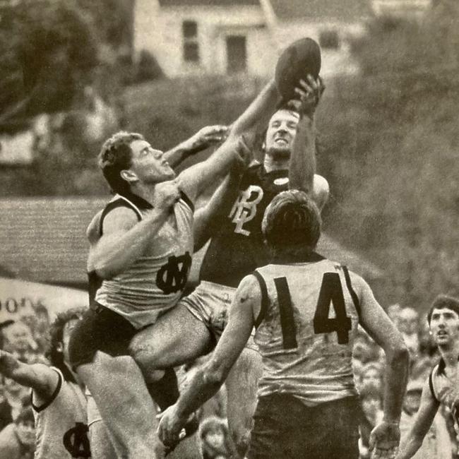 North Ballarat star ruckman from the 1980s, Peter Brown, playing for the Ballarat league against the Ovens and Murray in Ballarat. Picture: Supplied