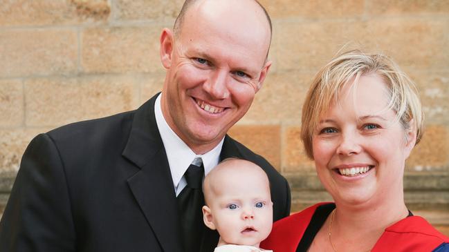 Dr Katie Williamson, husband David and baby Stevie, assigned female at birth, whom has lived as a boy since aged eight, at Williamson’s graduation.