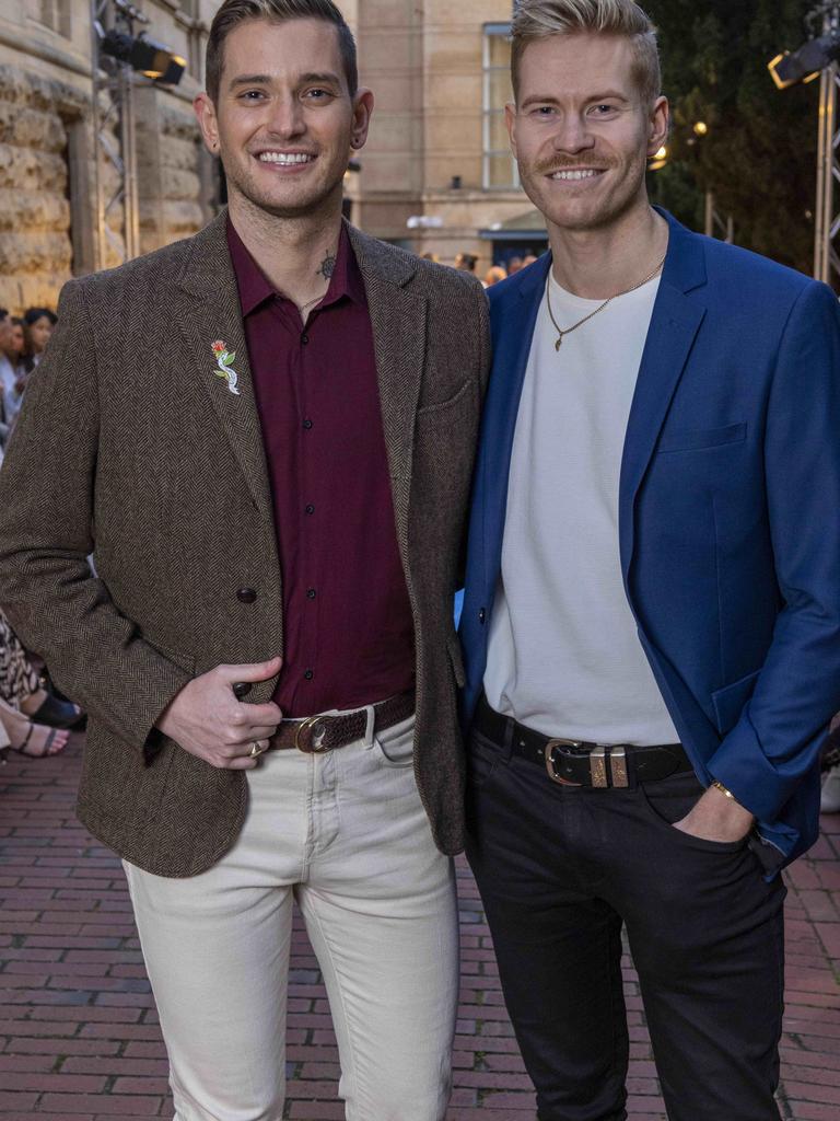 Scott Faulder and Leigh Raison at the Adelaide Art Gallery, Adelaide Fashion Week. Picture: Kelly Barnes