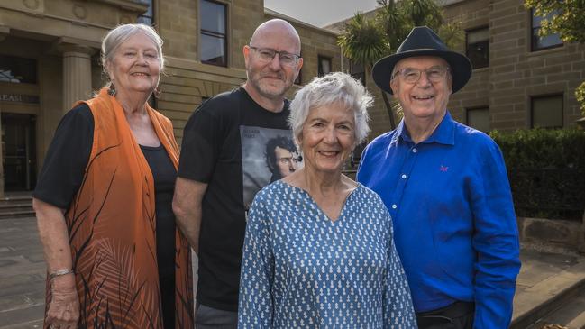 Margaret Reynolds, Professor Hamish Maxwell Stewart, Lucy Frost from Digital History Tasmania and architect Robert Morris Nunn at Treasury Complex on Murray St. Picture: Caroline Tan