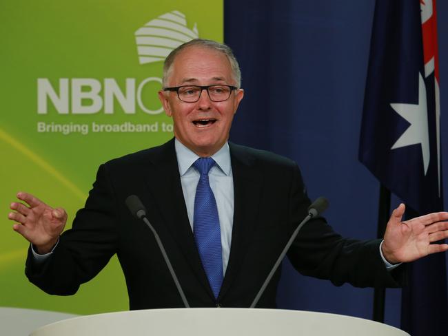 Then-Communications Minister Malcolm Turnbull holds a press conference at the Commonwealth Parliamentary Office.