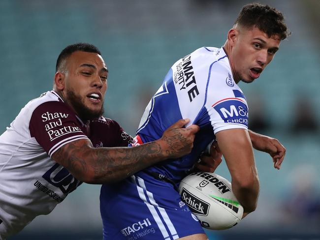 Jake Averillo threw a sweet pass to help the Bulldogs score the first try of the match. Picture: Cameron Spencer/Getty Images)