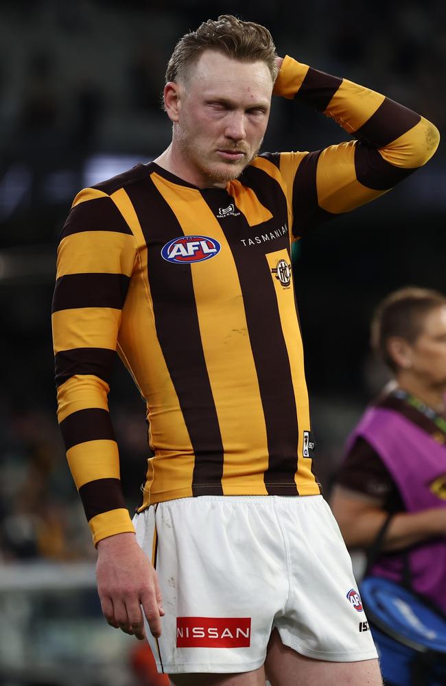 James Sicily had the second-lowest disposal count of any player with more than 30 per cent time on ground. Picture: James Wiltshire/AFL Photos via Getty Images)