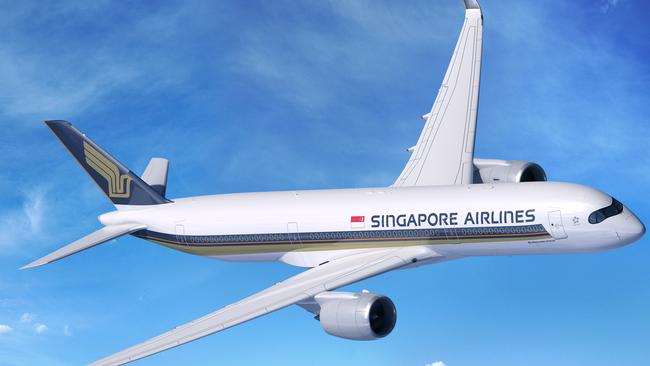 The new A350 in Singapore Airlines livery.