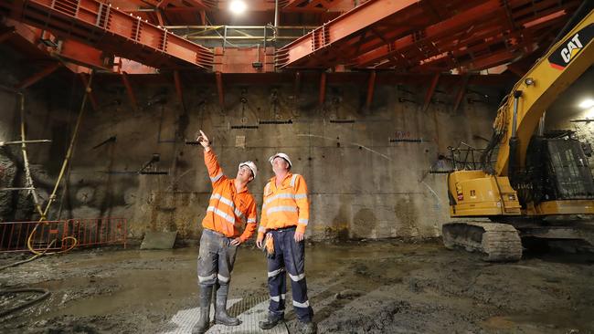 Thomas McCarthy and Shane Butchers at the site near Franklin St. Picture: Alex Coppel