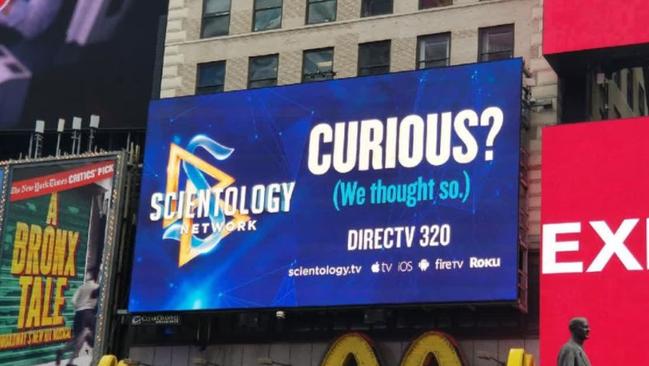 An advertisement lit up Times Square on the day of the launch. Picture: Twitter/@ScientologyTV