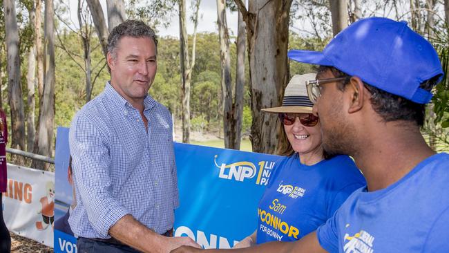 Queensland Election day. John-Paul Langbroek at the Arundel State School voting booth. Picture: Jerad Williams.