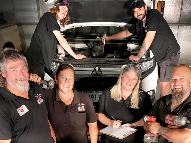 Best Mechanic 2024 winners - The Pines Mechanical, Kapunda. (LtoR front) Richard and Melissa Schiller and Caroline and Clinton Heinrich, with Cameron Wall (BL) and Will Barnes (BR). 10 December 2024. Picture:Dean Martin