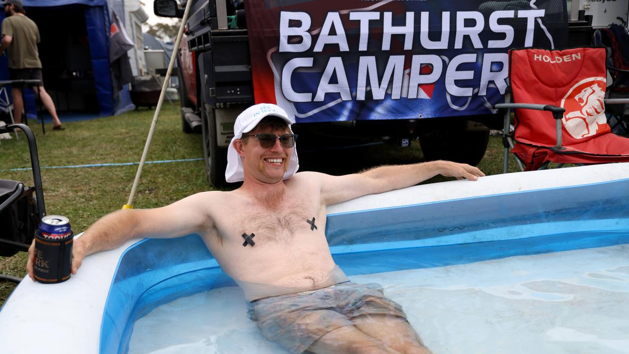 Nick Bridgford aka (showbags) at Pats place at the top of Mount Panorama in the camping area.Picture: NewsWire / Damian Shaw