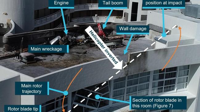 The horrific crash site on the roof top of Double Tree by Hilton on the Cairns Esplanade. . Picture: ATSB