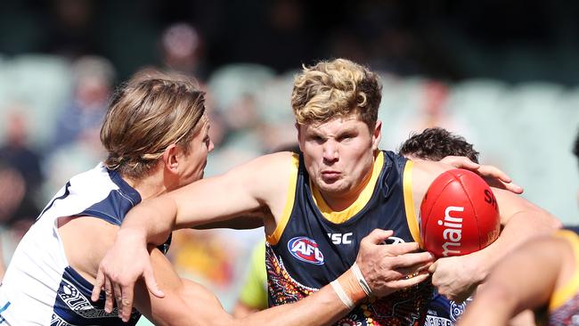 Harry Schoenberg booted his first AFL goal in the opening half. Picture: Sarah Reed