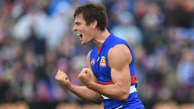 Josh Dunkley dominated in the Dogs’ win over Brisbane in Ballarat. Picture: Julian Smith (AAP).