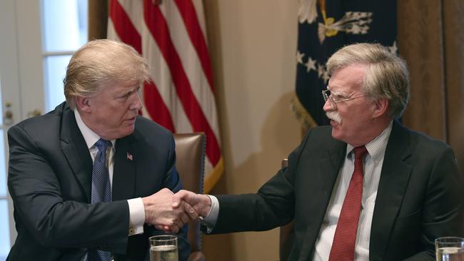 Donald Trump welcomes John Bolton last week. Picture: AFP