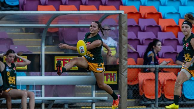 Shakaila Gardiner-Dunn in the 2024-25 NTFL women's opener between St Mary's and the Nightcliff Tigers. Picture: Pema Tamang Pakhrin