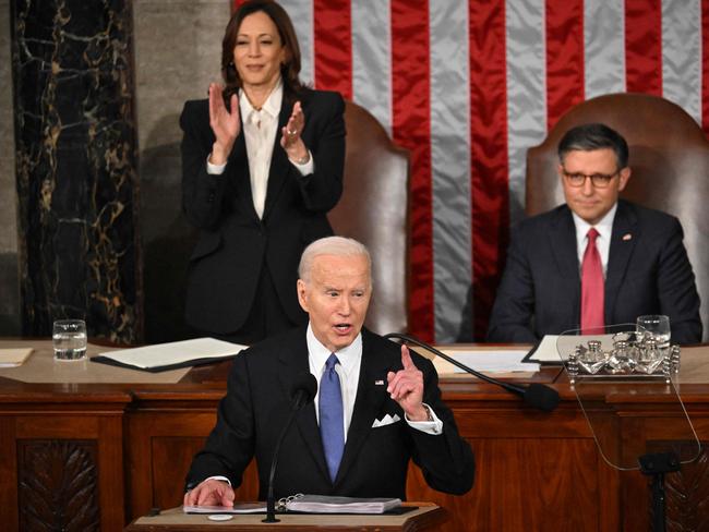 Joe Biden spoke about his age and Donald Trump’s record during the address. Picture: AFP