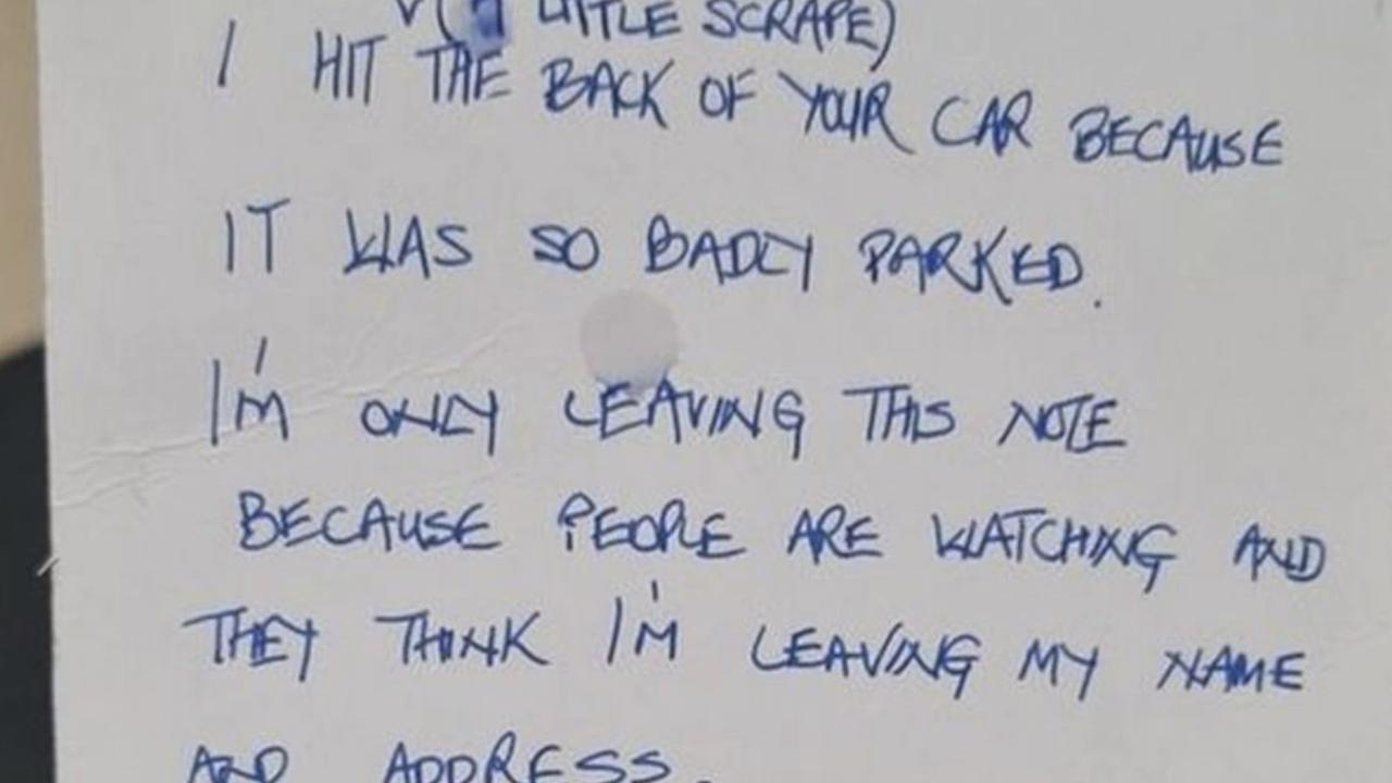 A pregnant woman left horrified over the ‘horrible, vicious’ note on her damaged car. Picture: Supplied