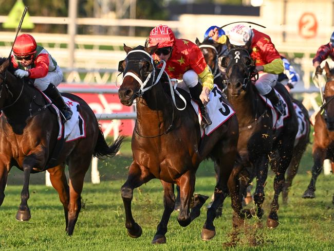 Tannhauser holds off challengers to win the Group 3 Rough Habit Plate for James McDonald. Picture: Grant Peters - Trackside Photography